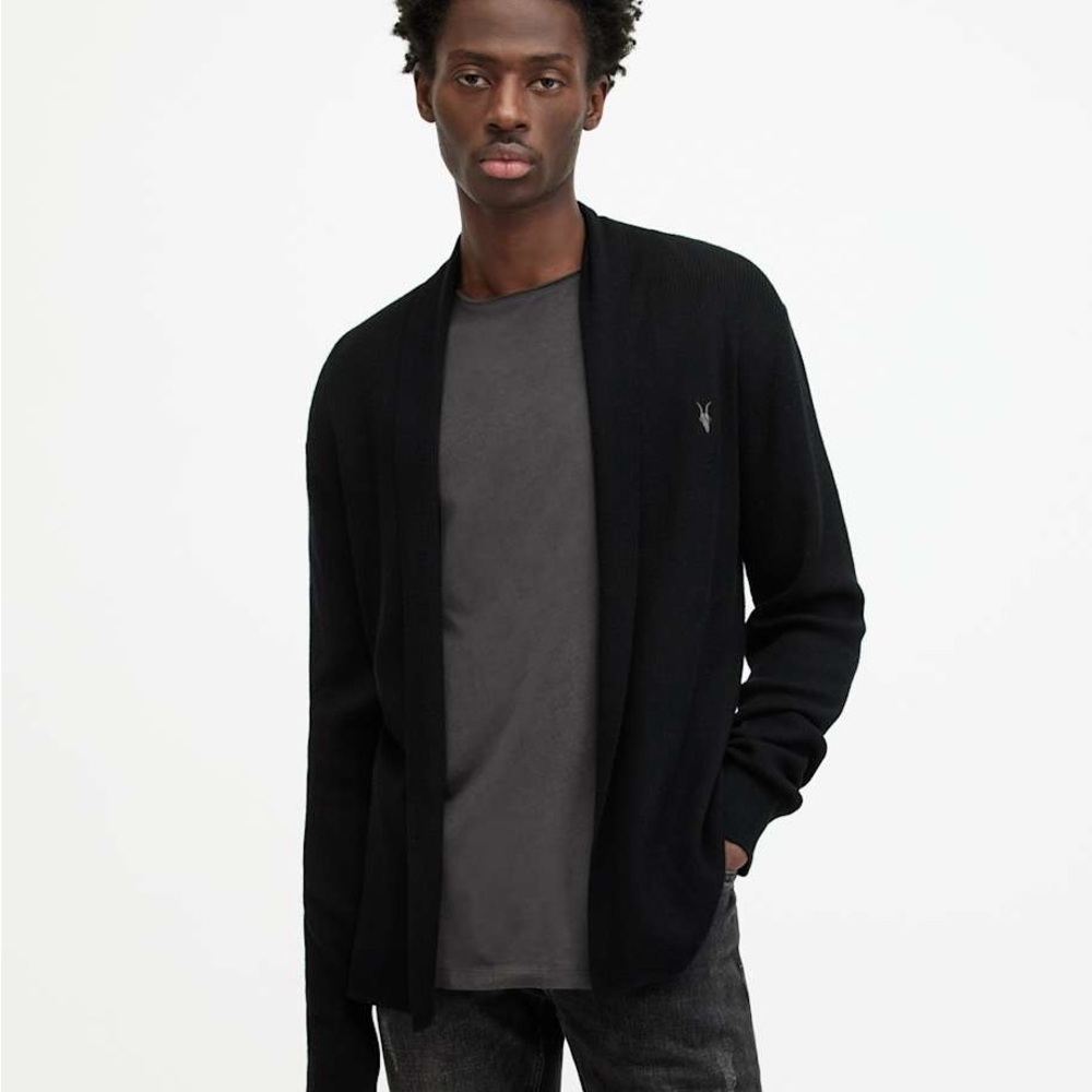AllSaints Black Open Front Cardigan Minimalist Luxury Knit Size M